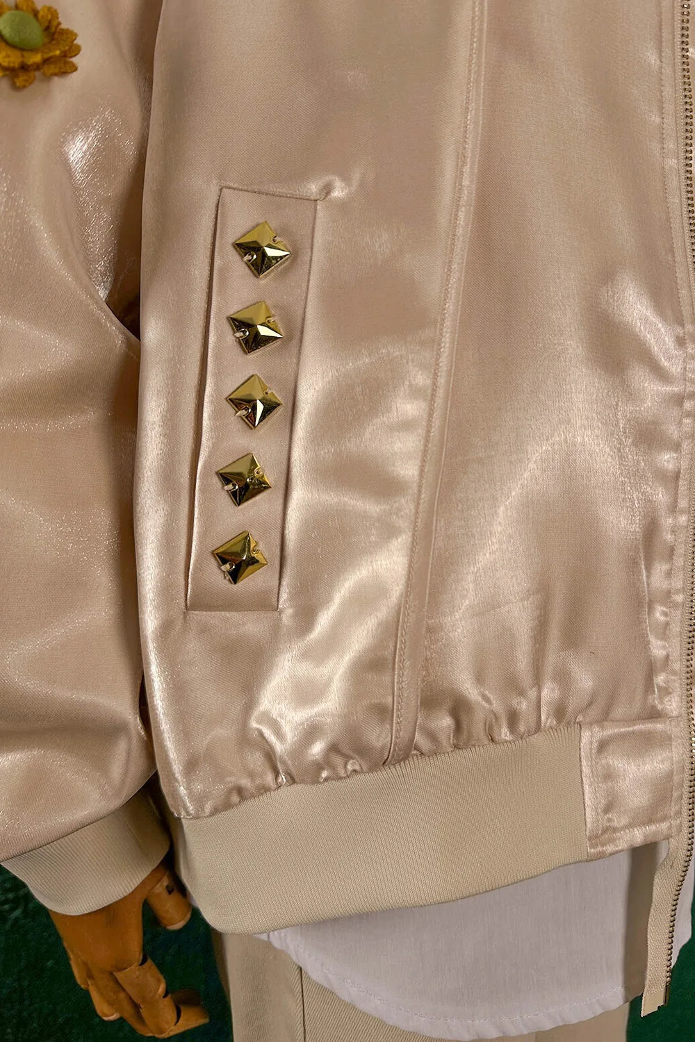 İşlemeli Parlak Ceket