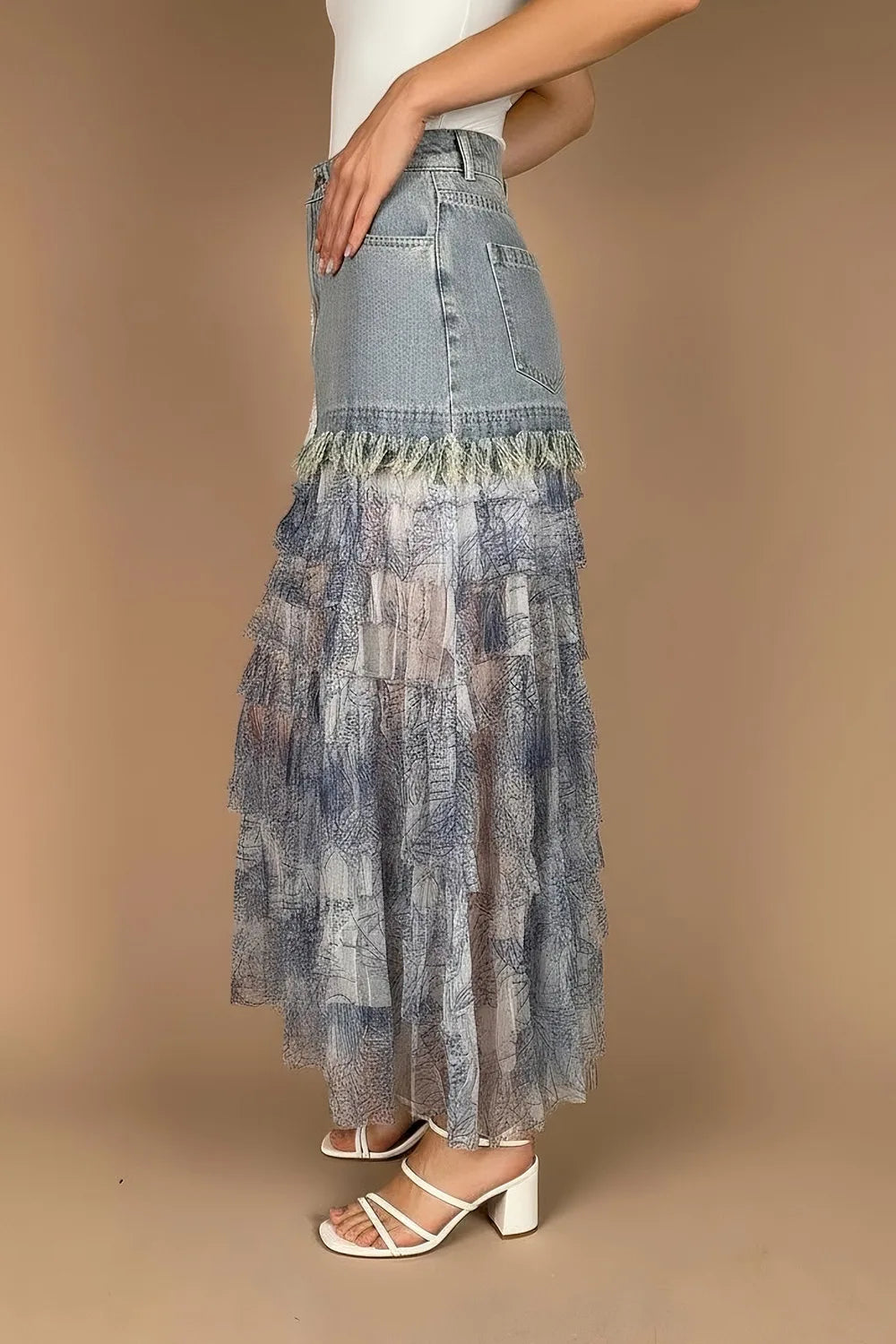 Tül Detaylı Denim Etek