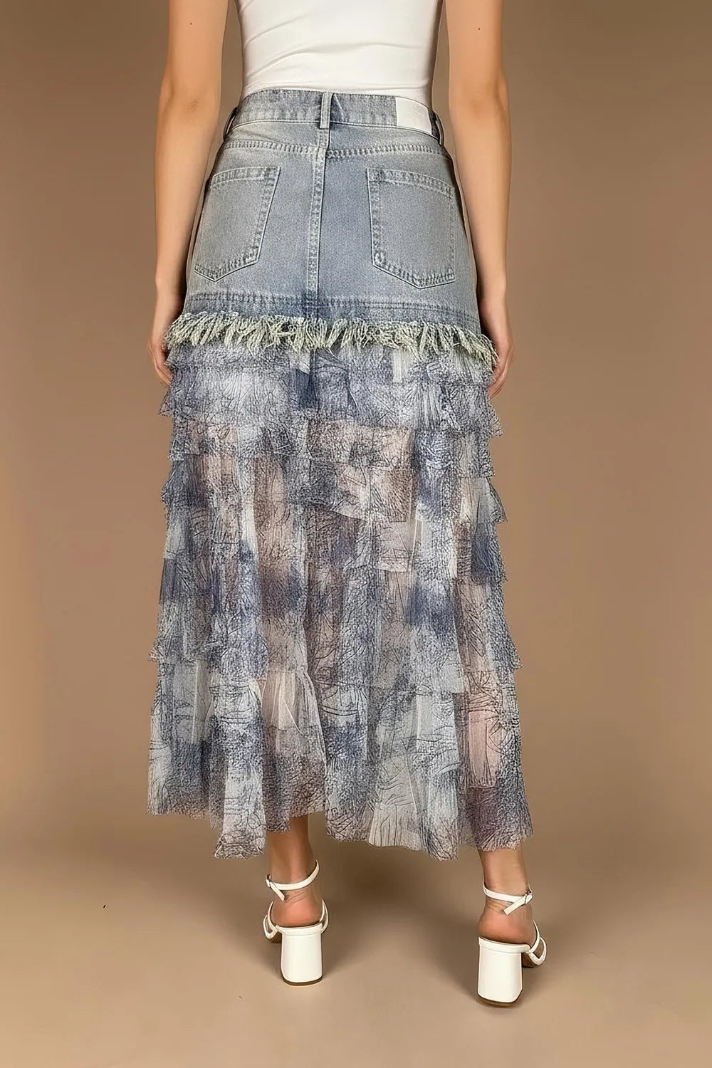 Tül Detaylı Denim Etek
