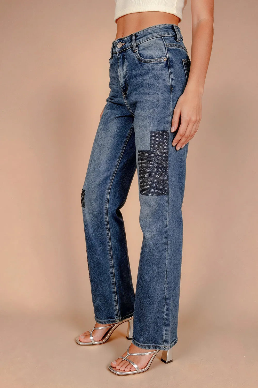 Taşlı Straight Jean