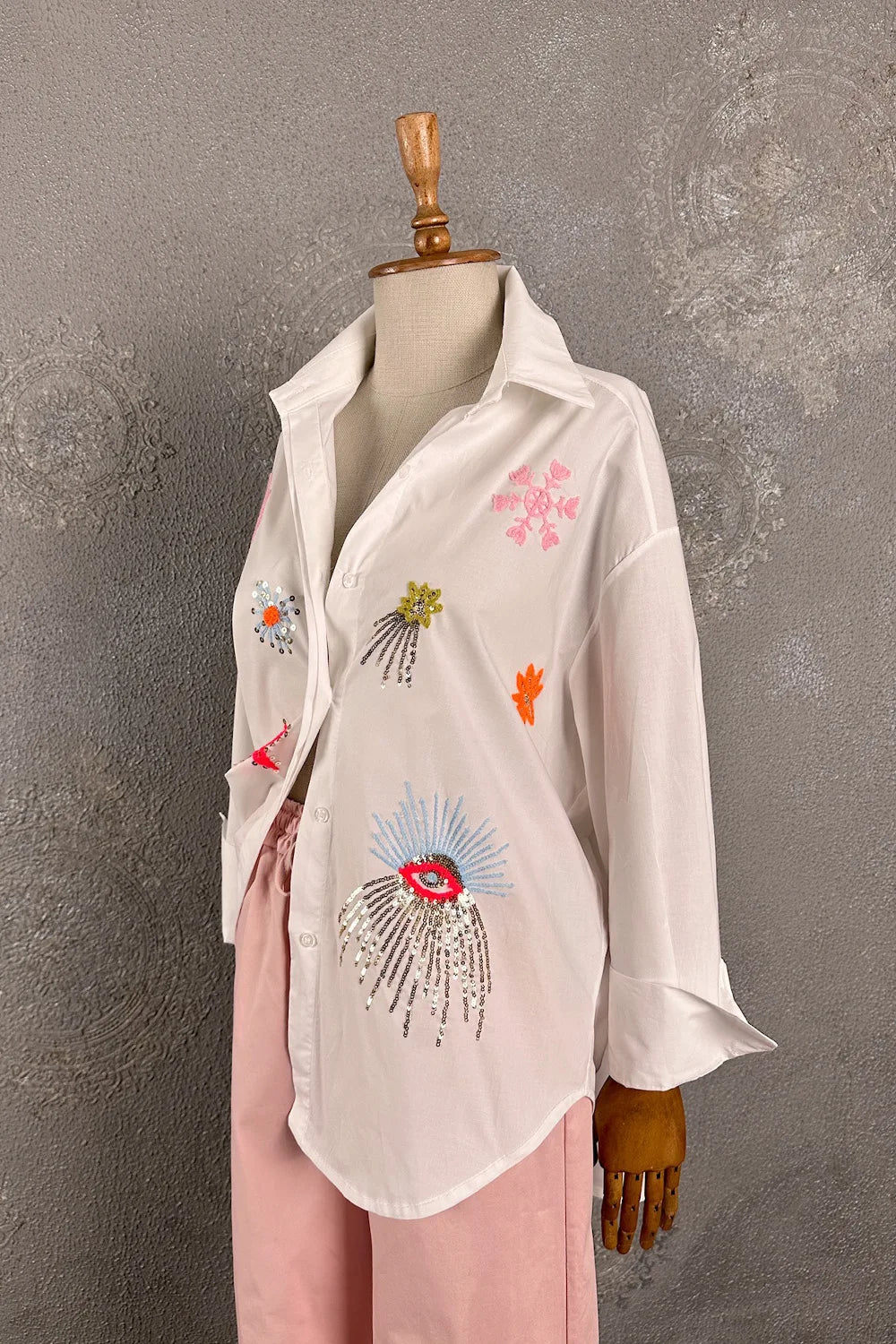 İşlemeli Oversize Gömlek