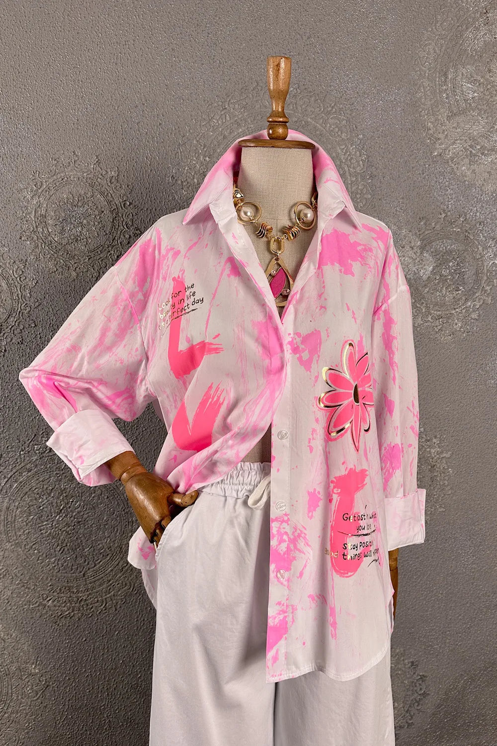 Boya Desenli Oversize Gömlek