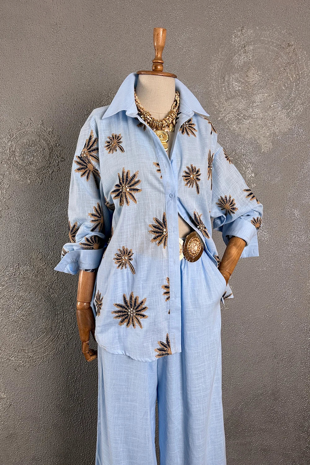 Nakışlı Oversize Pantolon Takım