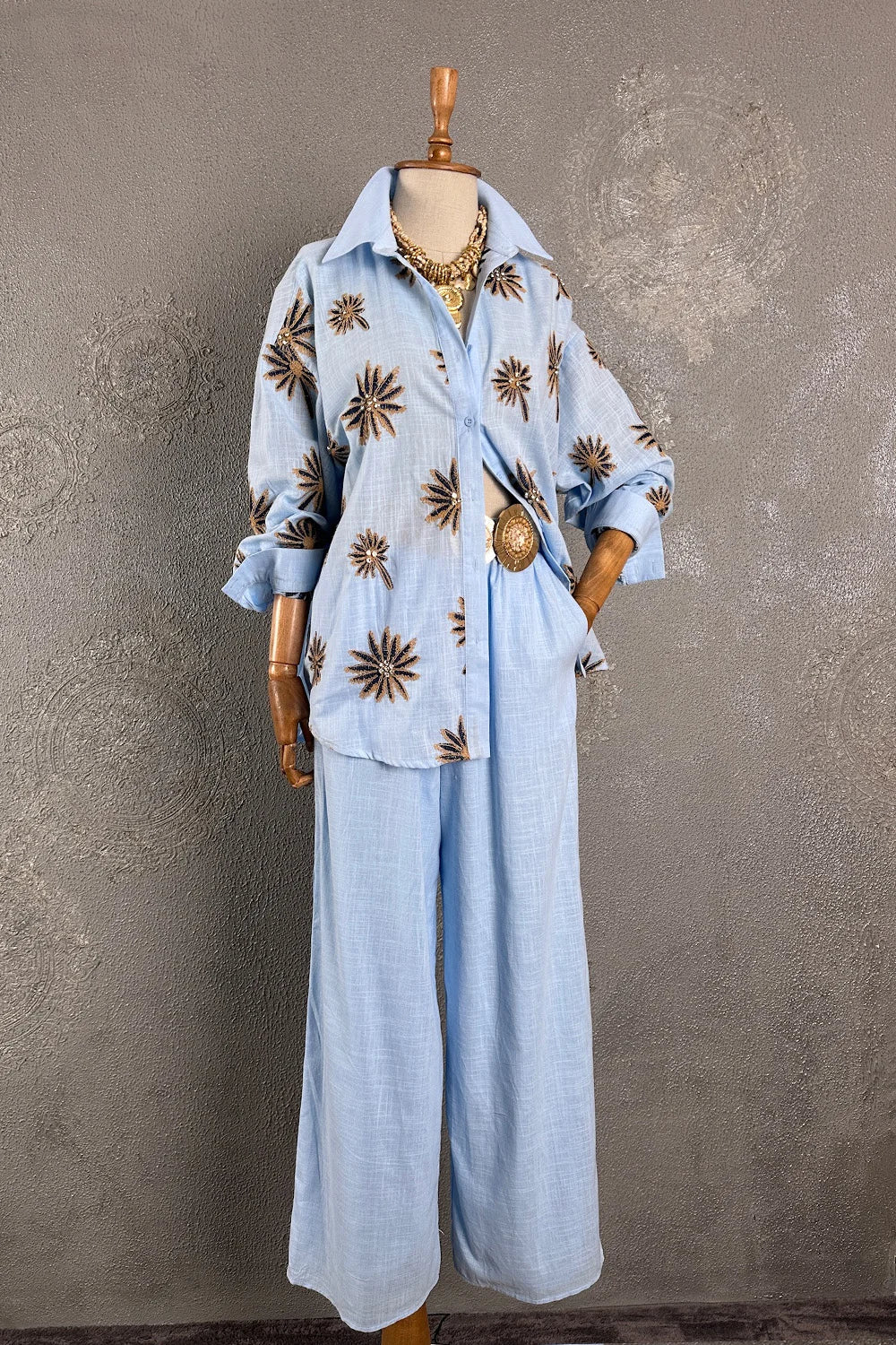 Nakışlı Oversize Pantolon Takım