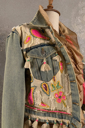 Payetli Kısa Denim Ceket