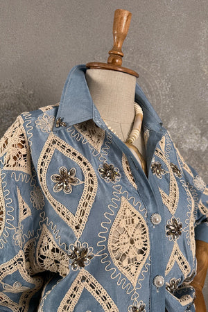 Kroşeli Detaylı Denim Gömlek
