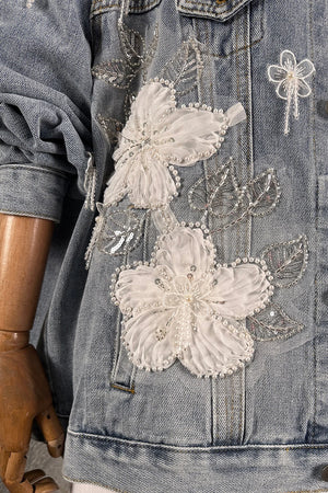 Tül İşlemeli Denim Ceket