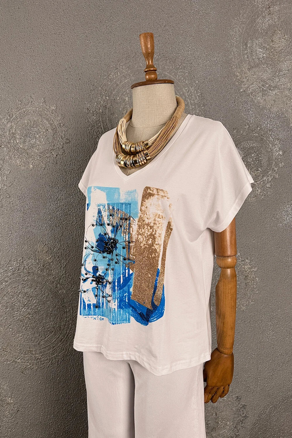 Taş İşlemeli Baskılı T-shirt