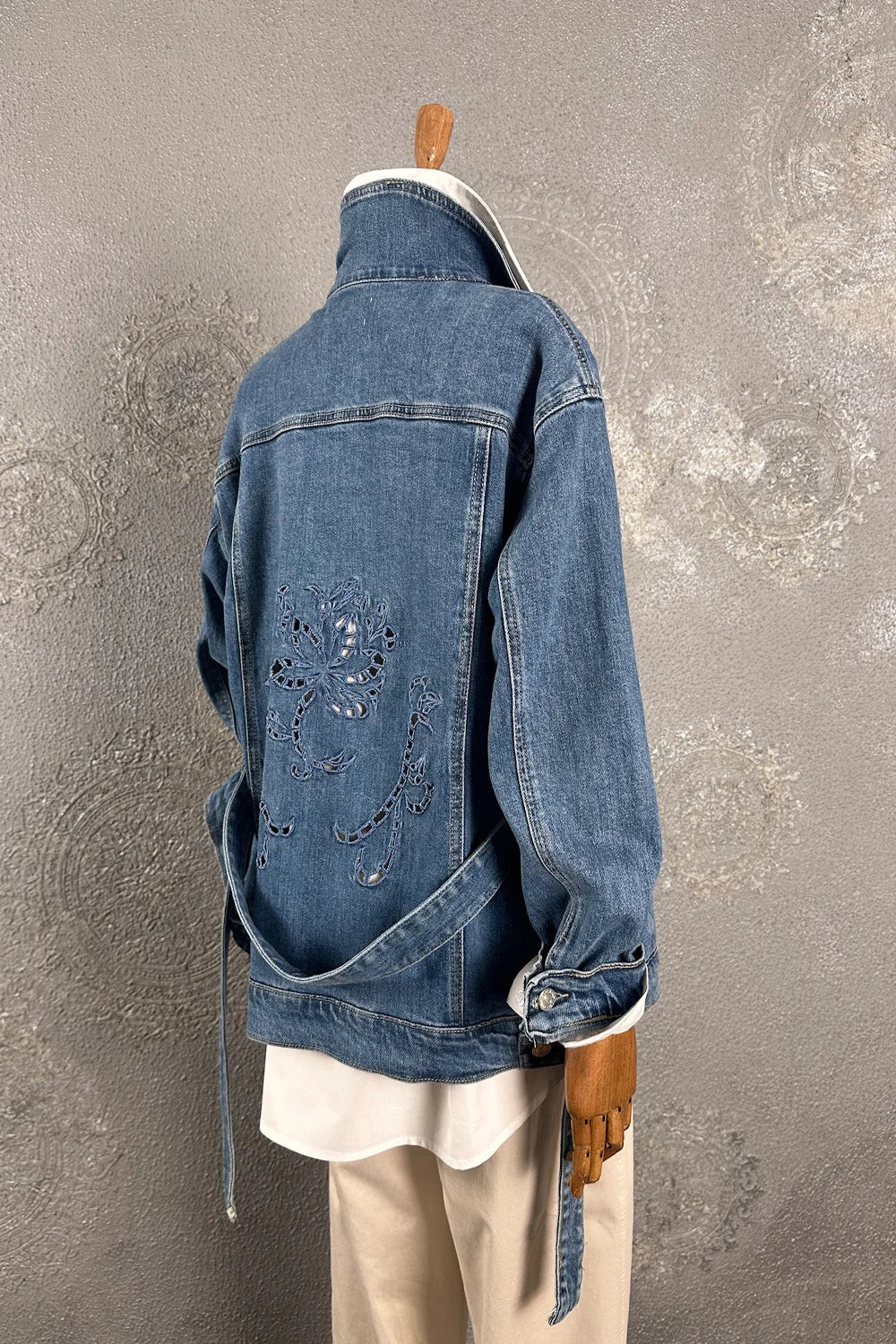 Desen Kesimli Denim Ceket