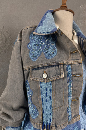 İşlemeli Denim Ceket