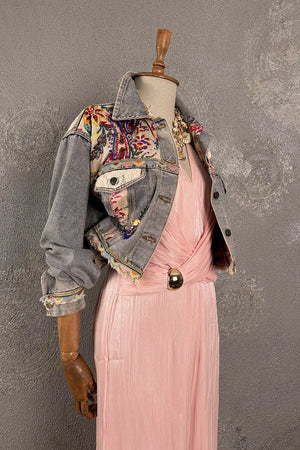 İşlemeli Crop Denim Ceket