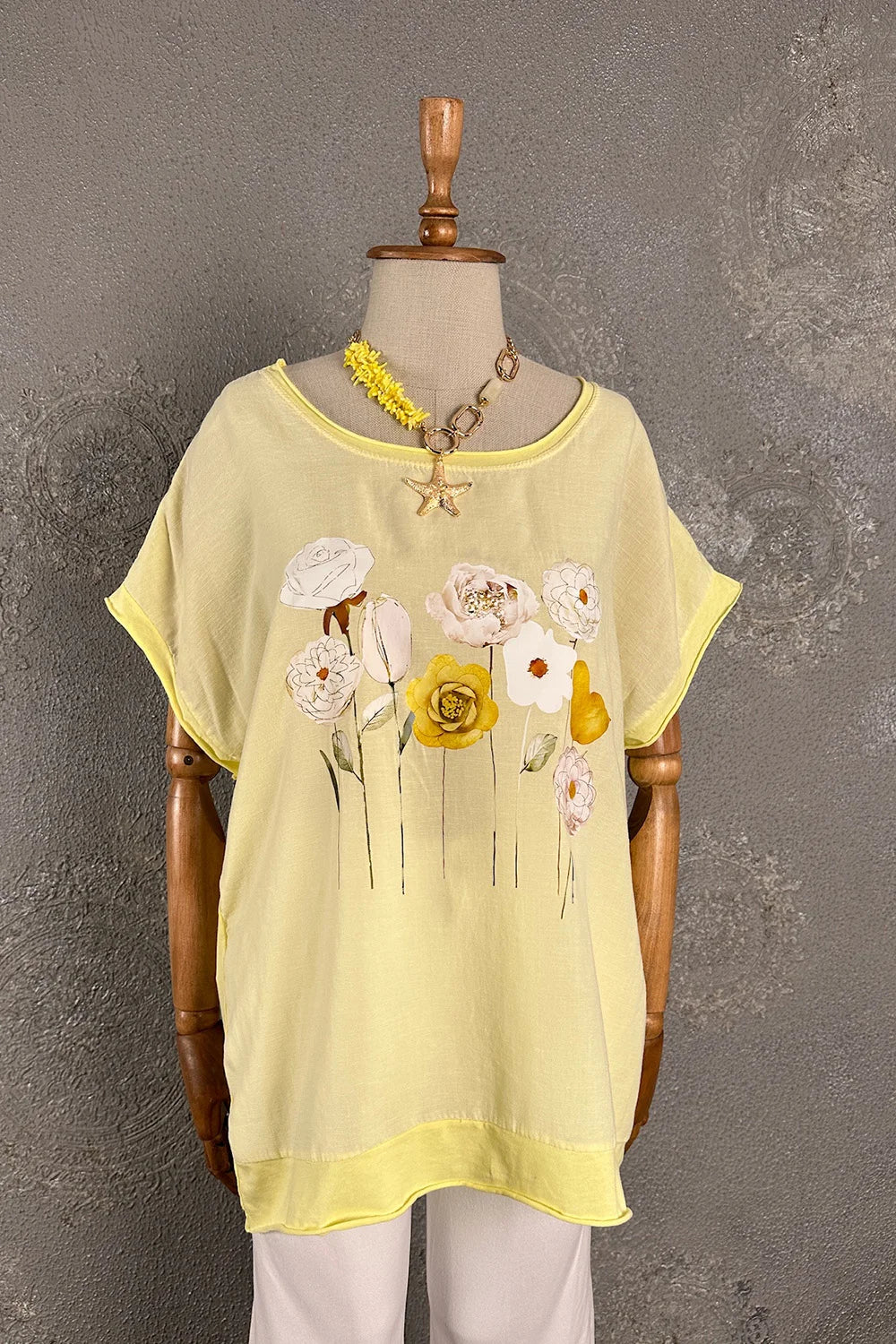 Çiçek Baskılı Oversize T-shirt