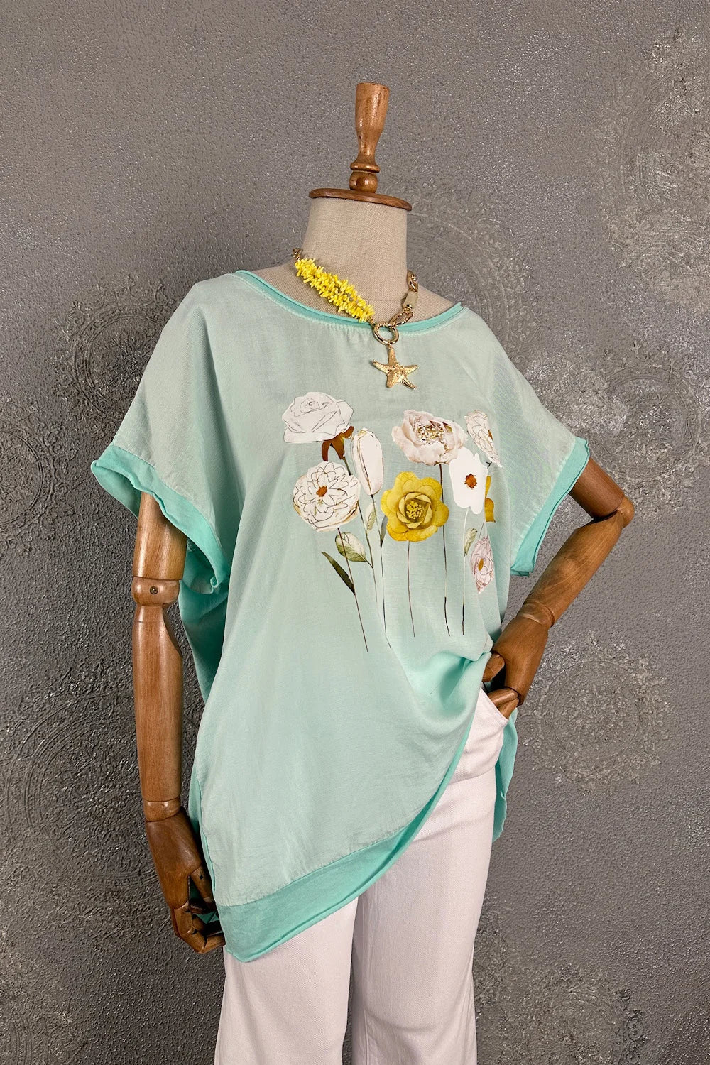 Çiçek Baskılı Oversize T-shirt