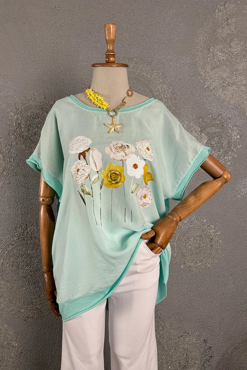 Çiçek Baskılı Oversize T-shirt