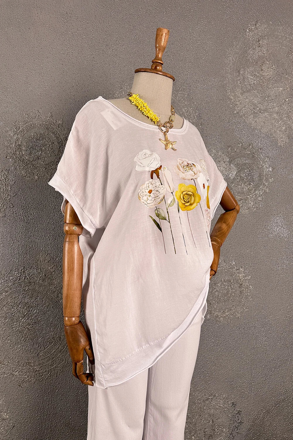 Çiçek Baskılı Oversize T-shirt