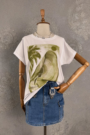 Simli Baskılı T-shirt