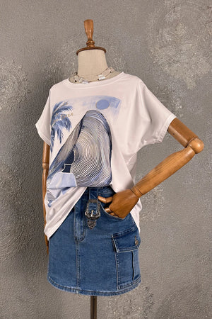 Simli Baskılı T-shirt