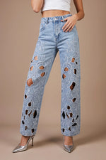 Taş İşlemeli Cut-Out Jean