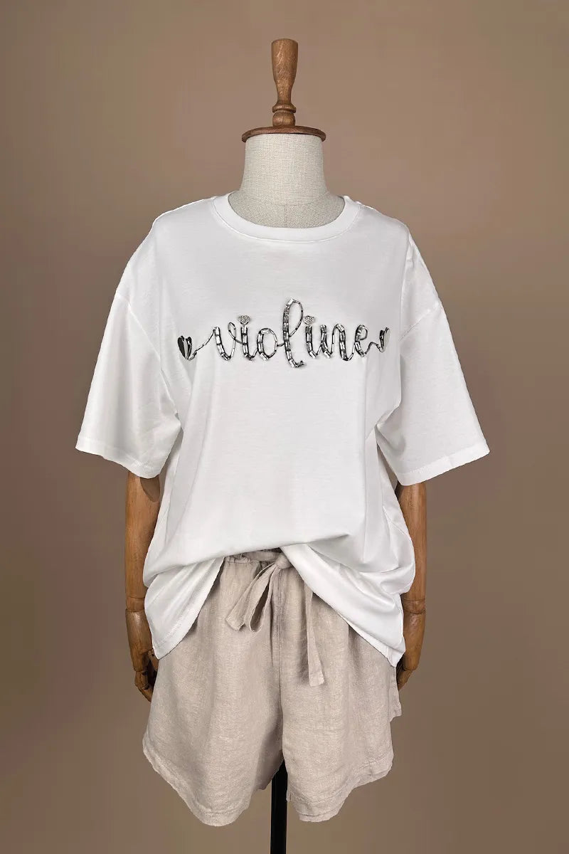 Taş işlemeli Oversize T-shirt - Eliz