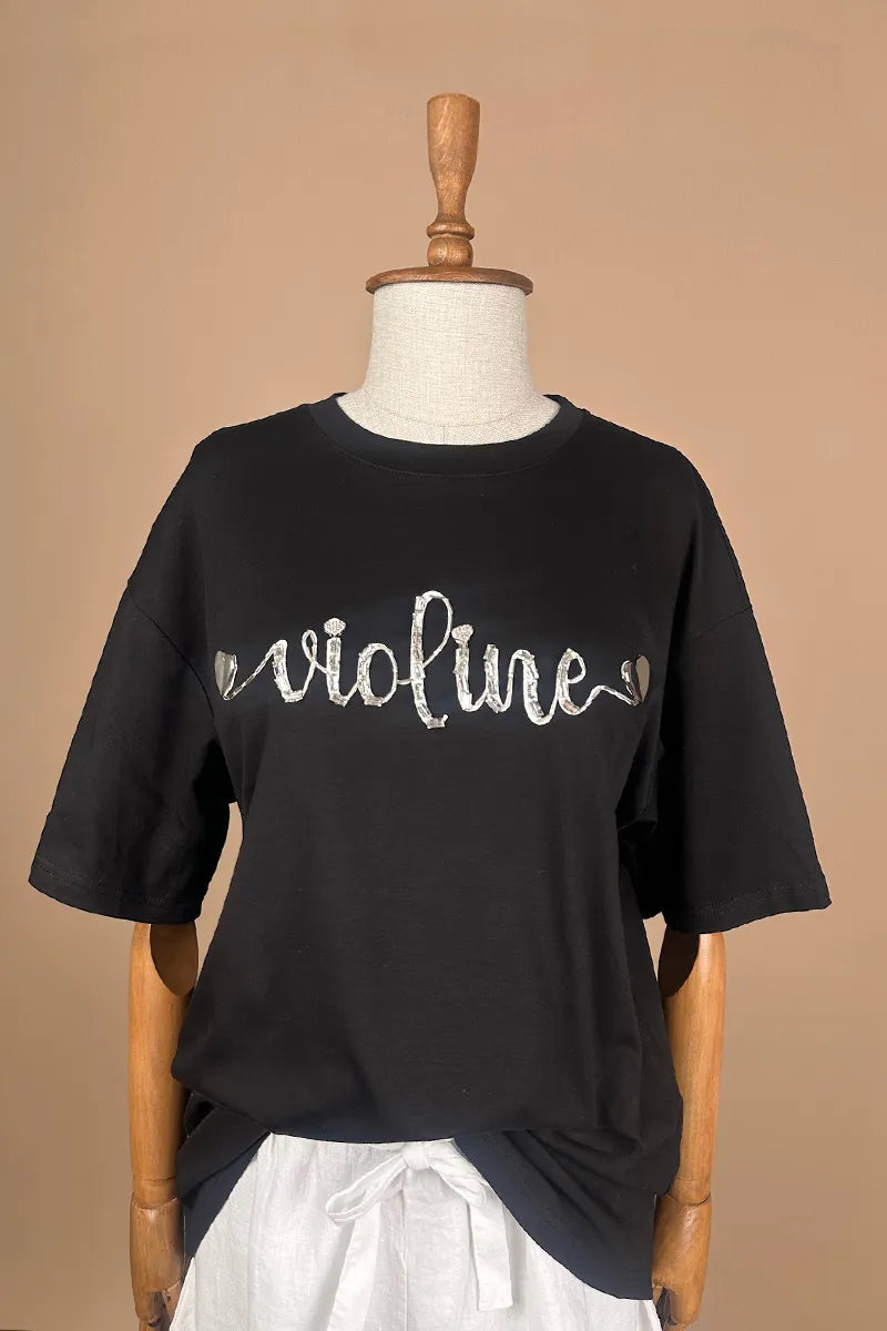 Taş işlemeli Oversize T-shirt - Eliz