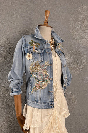 İşlemeli Denim Ceket