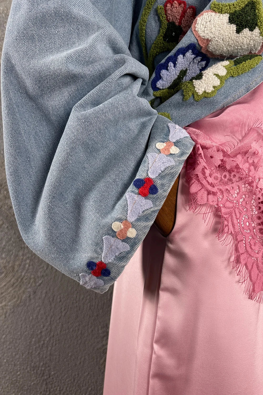 Punch Nakışlı Kot Kimono