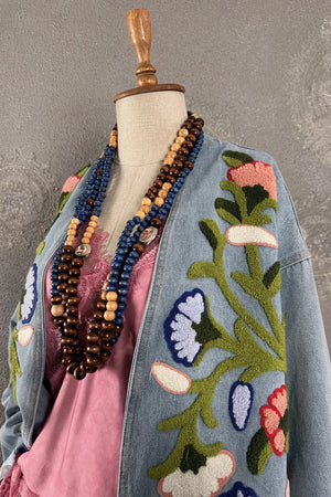Punch Nakışlı Kot Kimono