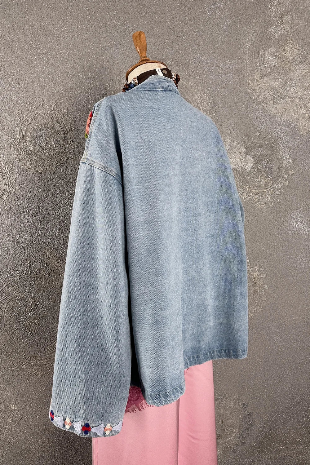 Punch Nakışlı Kot Kimono