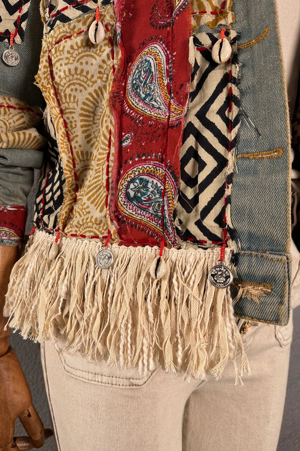 Patchwork İşlemeli Kot Ceket