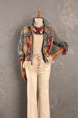 Patchwork İşlemeli Kot Ceket