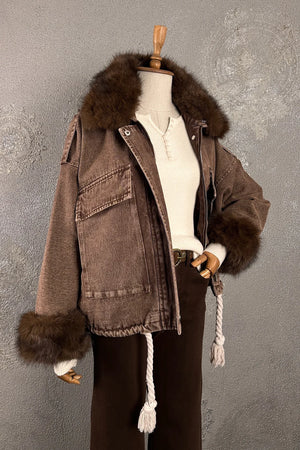 Kürk Detaylı Denim Mont