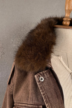 Kürk Detaylı Denim Mont