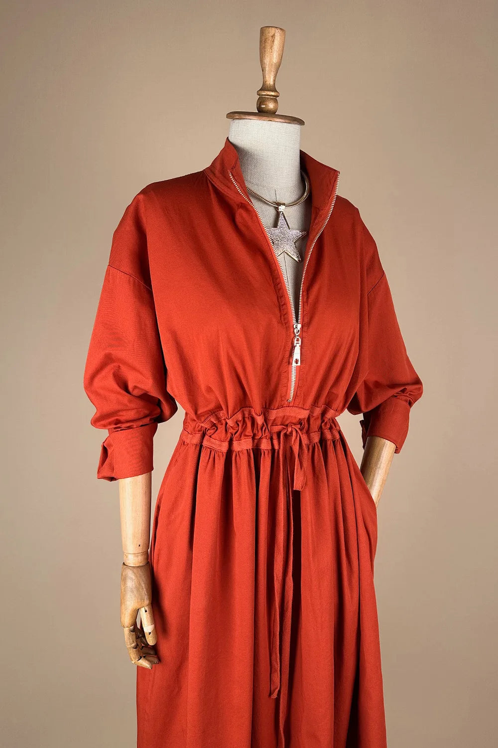 Fermuar Detaylı Midi Elbise