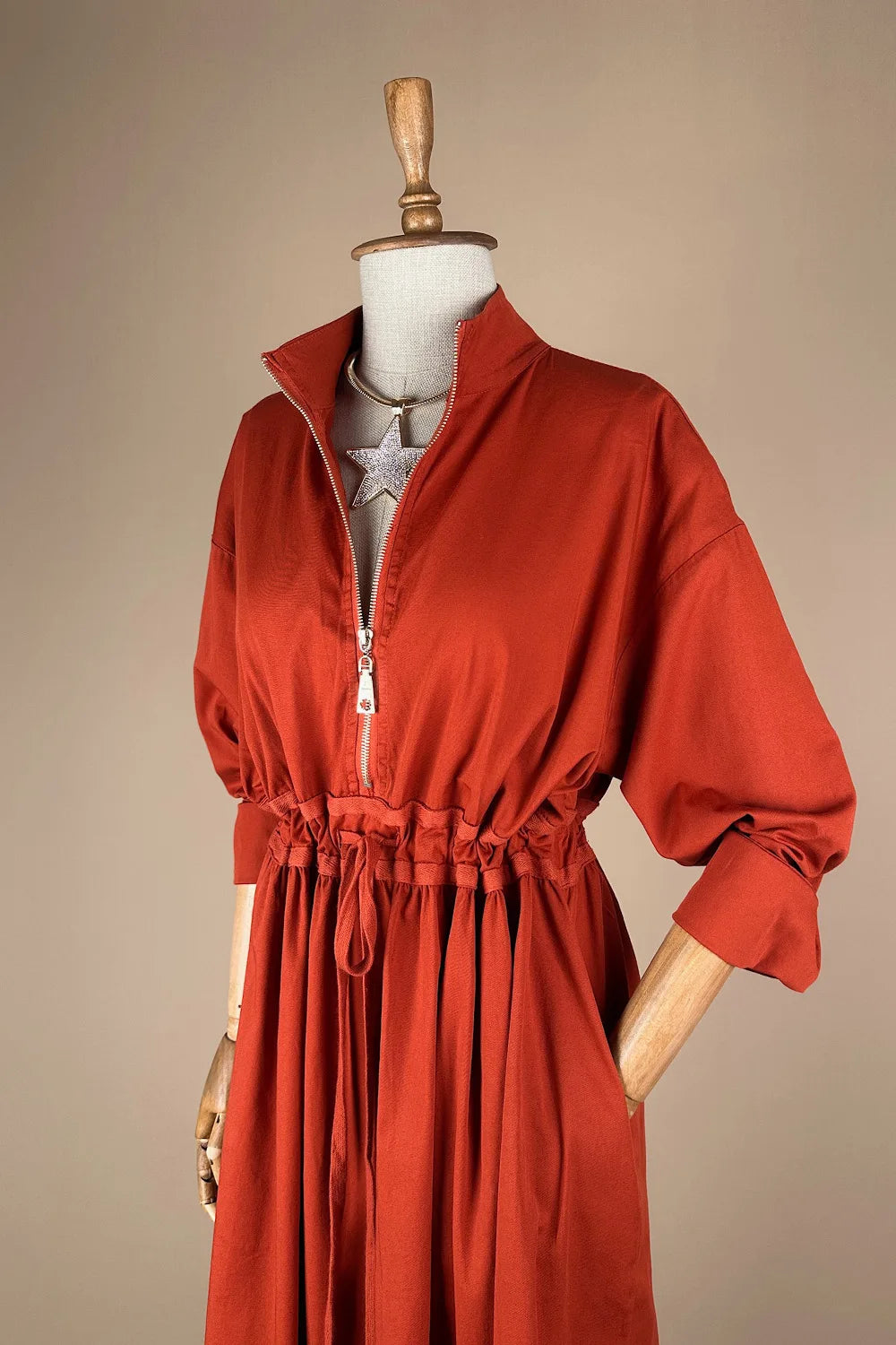 Fermuar Detaylı Midi Elbise