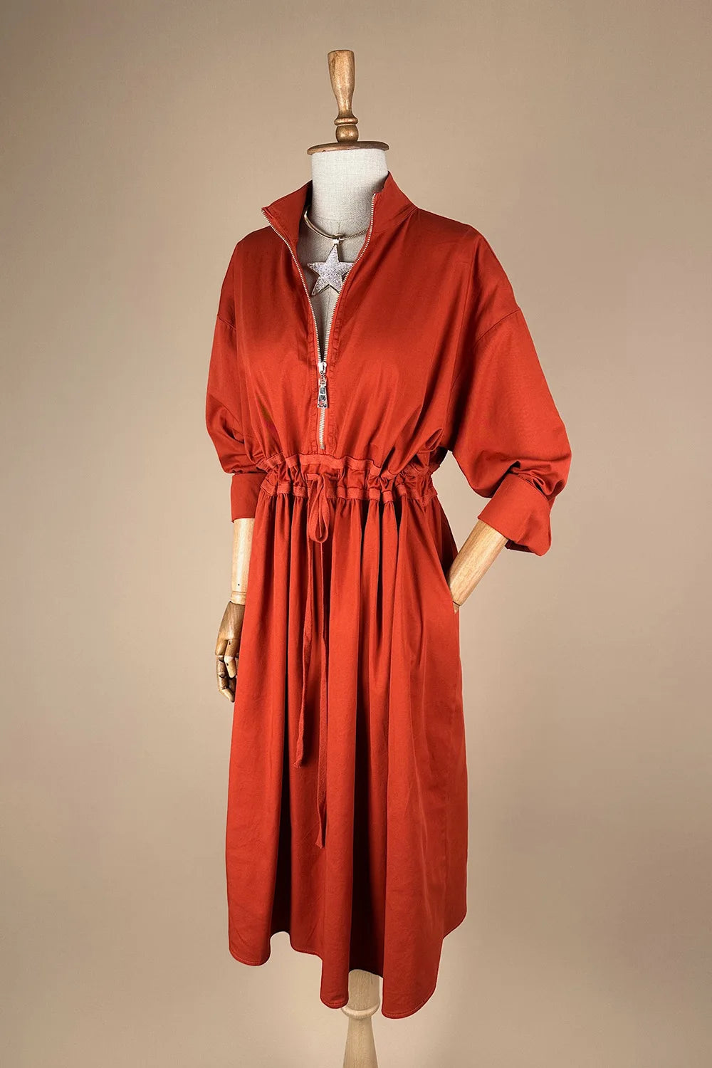 Fermuar Detaylı Midi Elbise