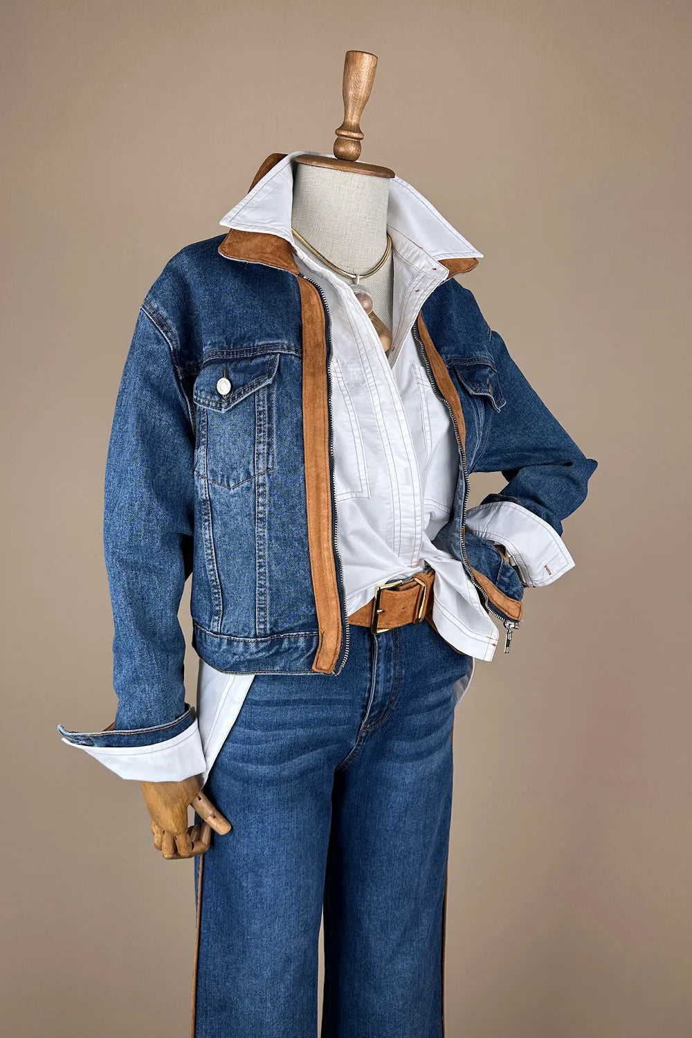 Nubuk Detaylı Denim Takım
