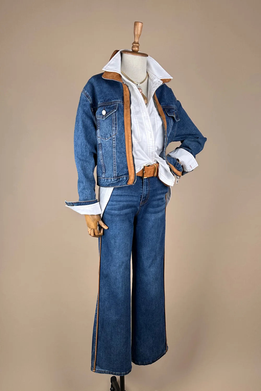 Nubuk Detaylı Denim Takım