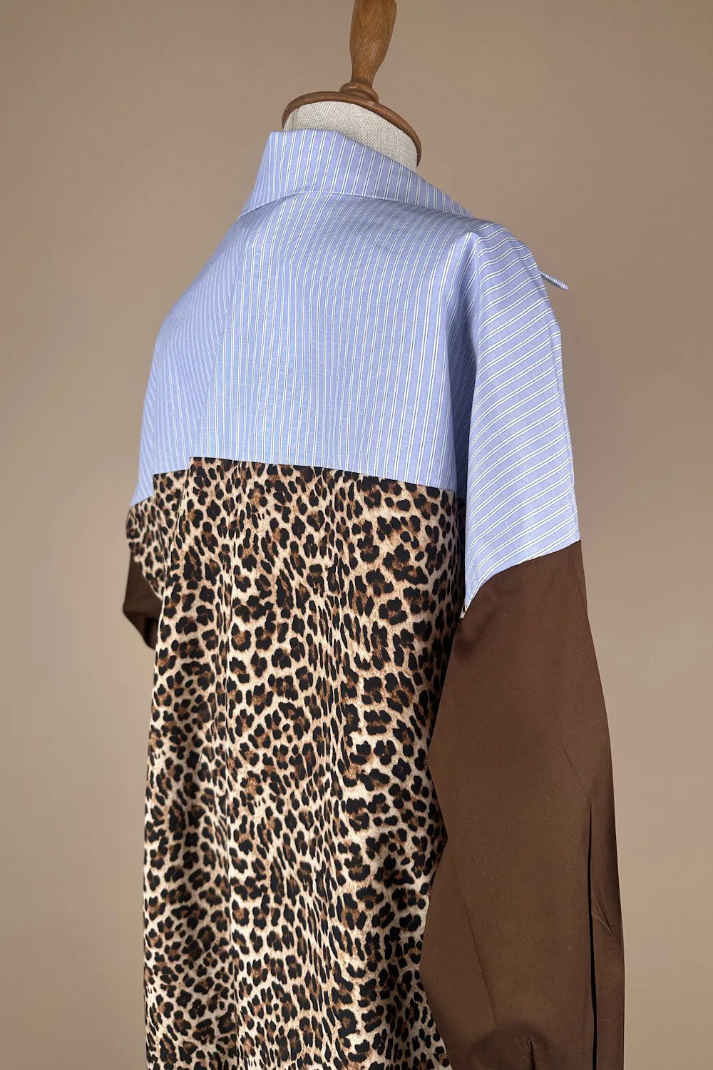 Leopar Desenli Patchwork Gömlek