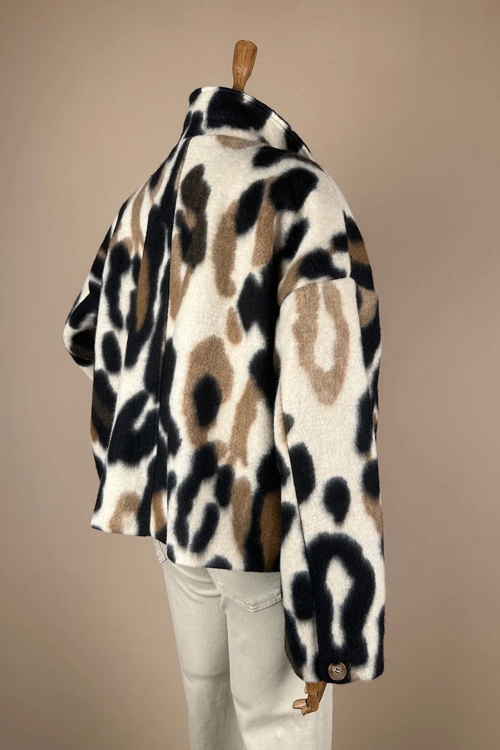 Leopar Desenli Yün Karışımı Ceket