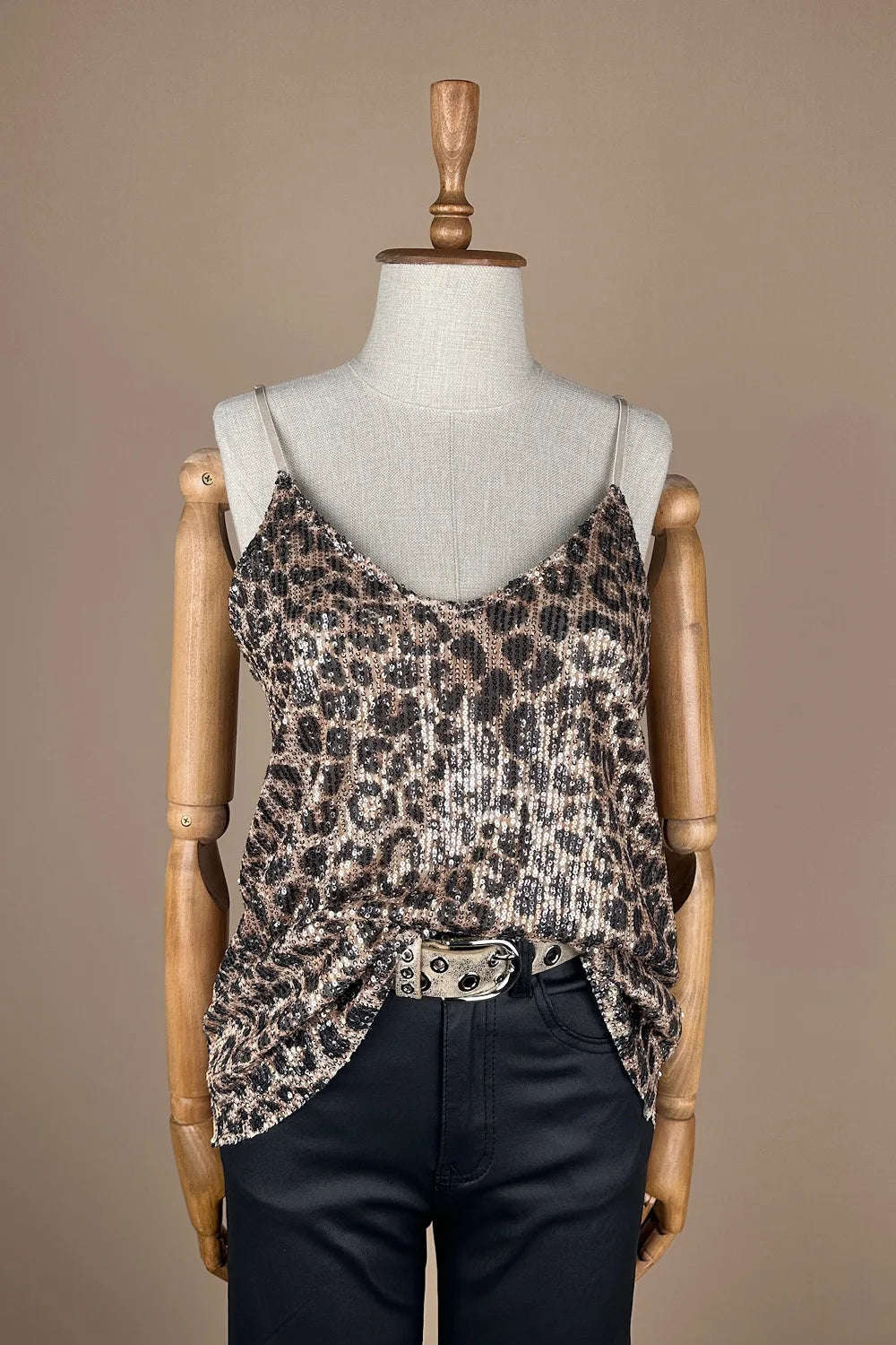 Leopar Desenli Payetli Bluz