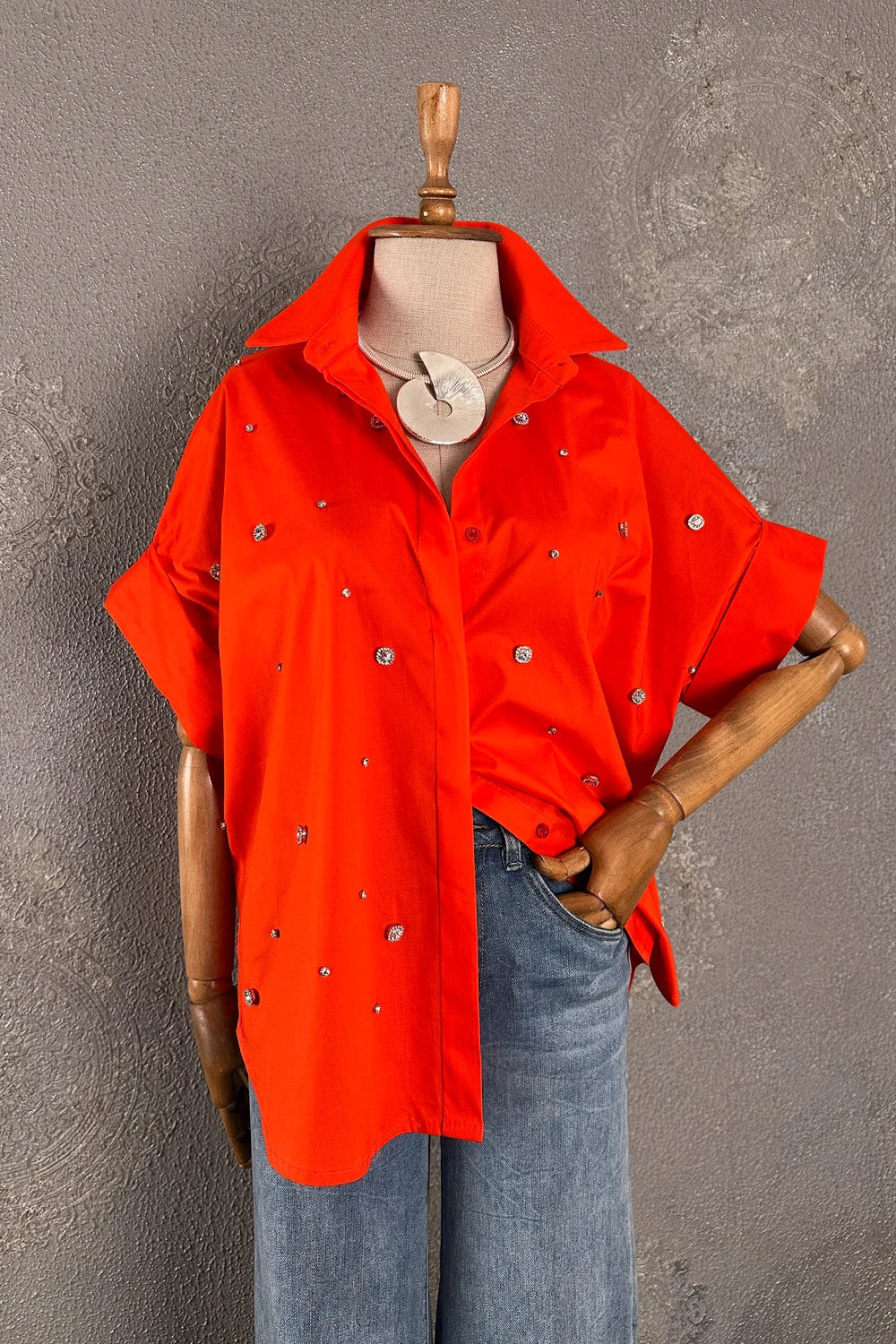 Taşlı Oversize Gömlek