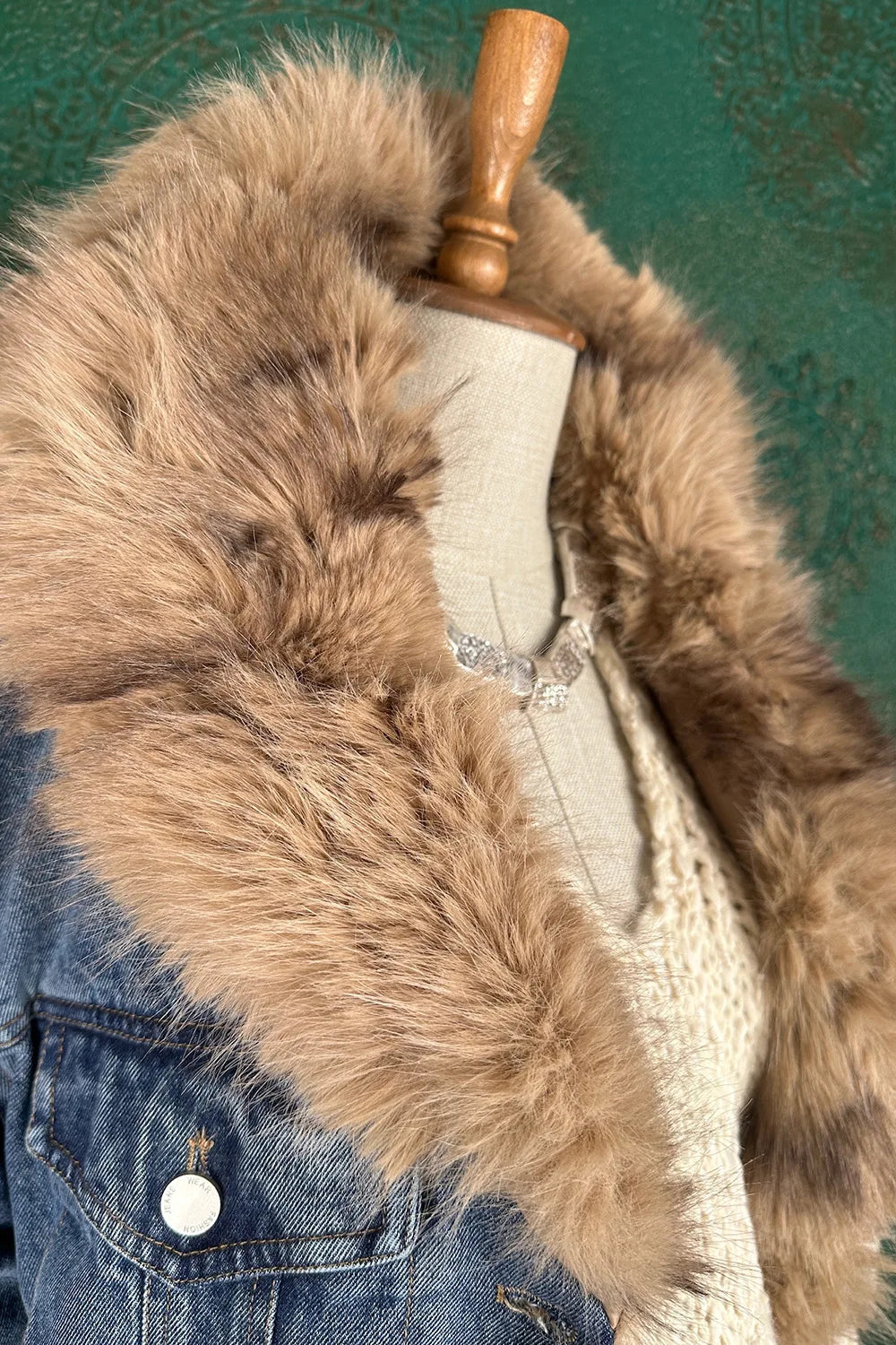 Kürk Detaylı Denim Mont