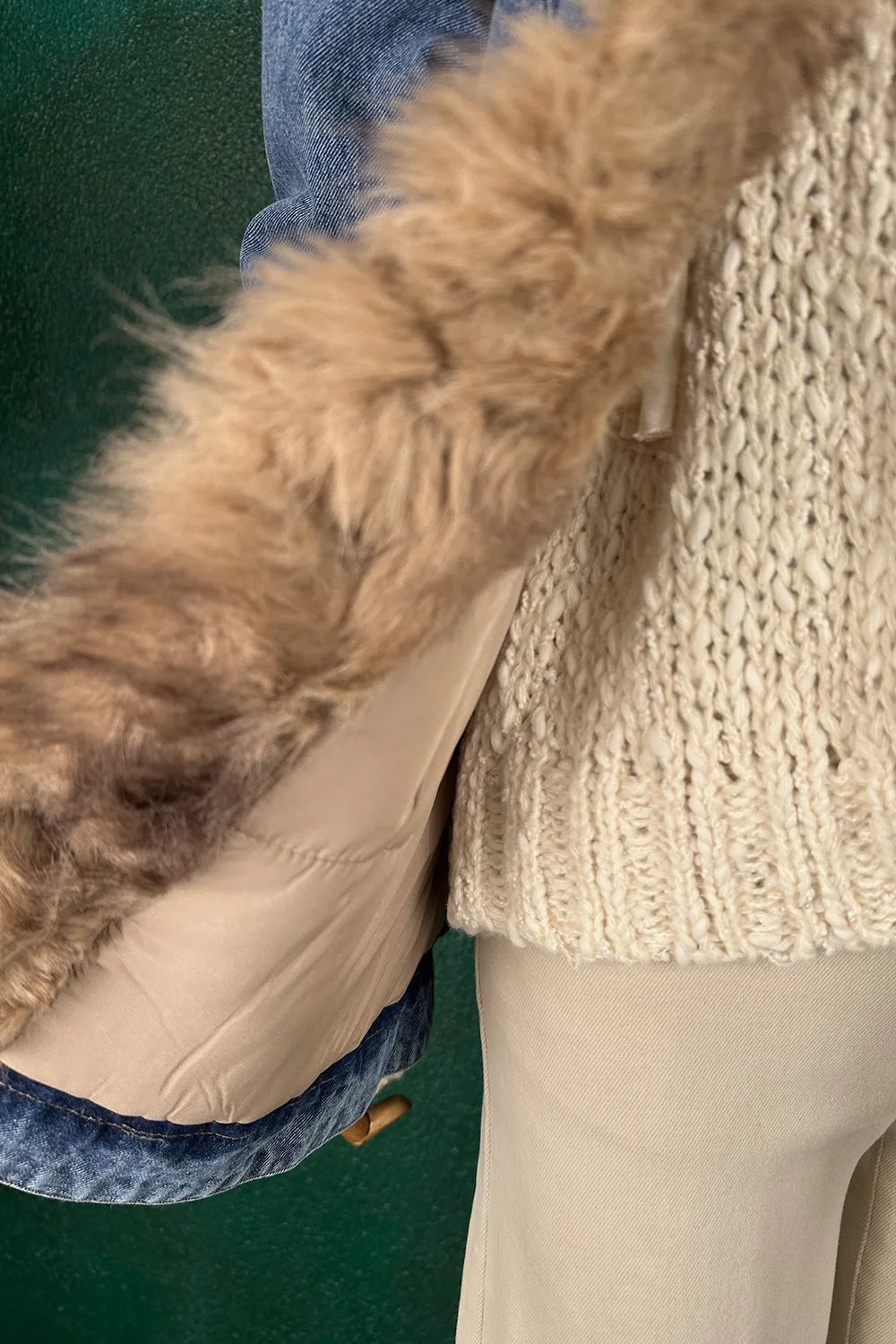 Kürk Detaylı Denim Mont