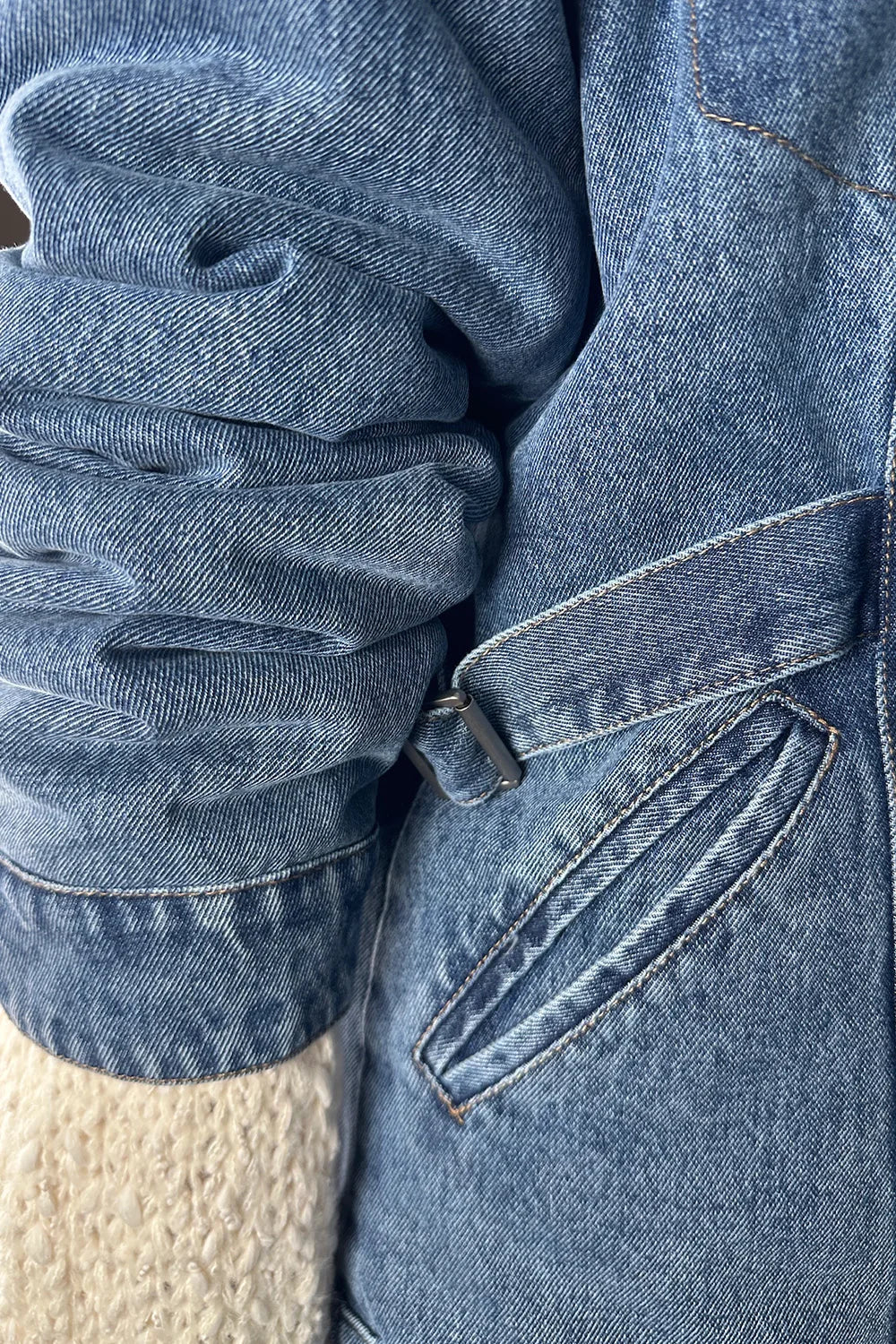 Kürk Detaylı Denim Mont