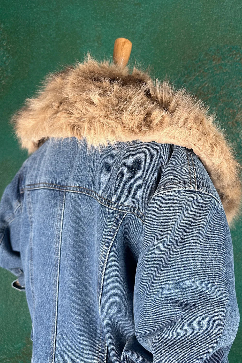 Kürk Detaylı Denim Mont