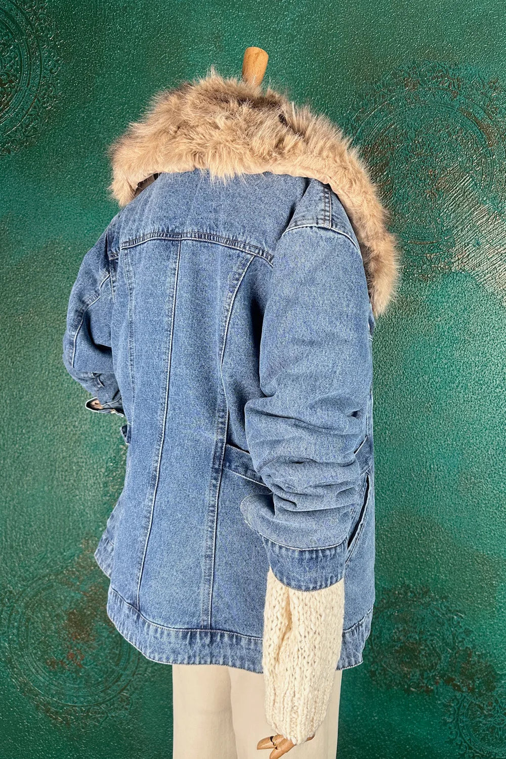 Kürk Detaylı Denim Mont