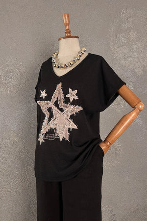 Taşlı Dokuma T-shirt