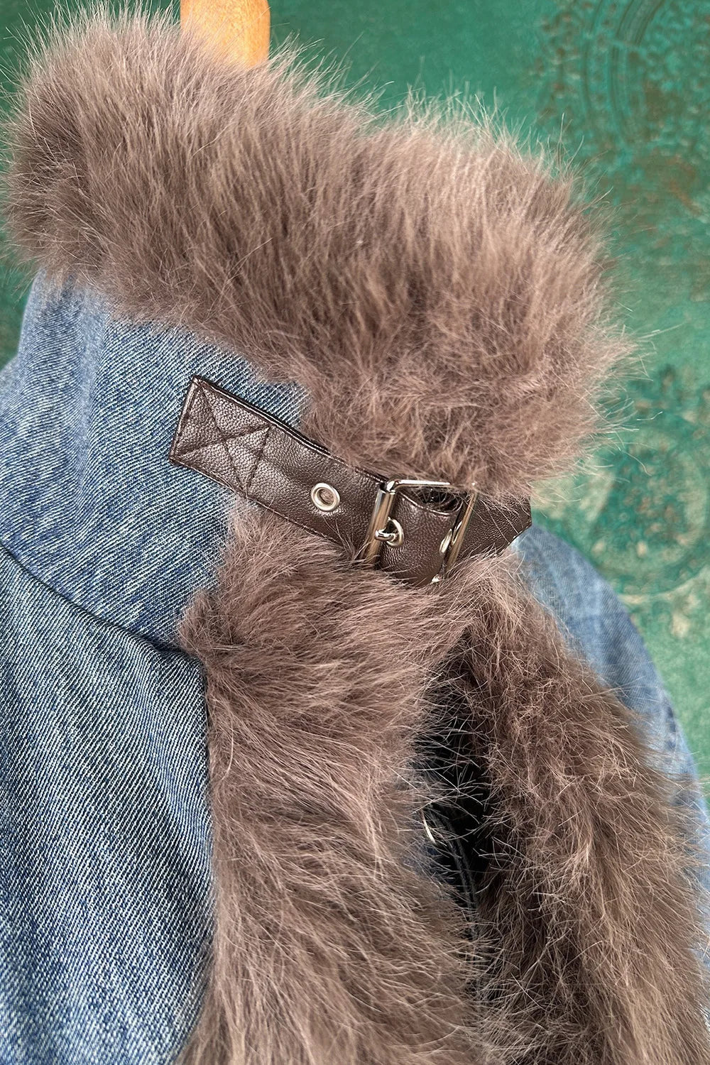 Kürk Detaylı Uzun Denim Ceket