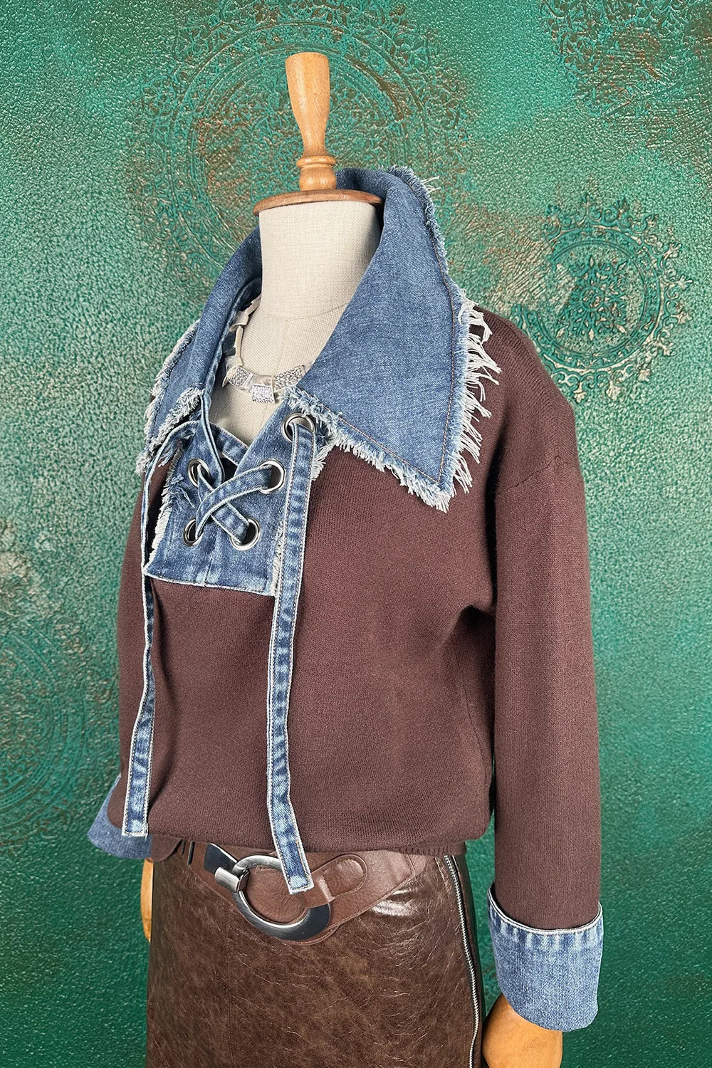 Denim Detaylı Triko