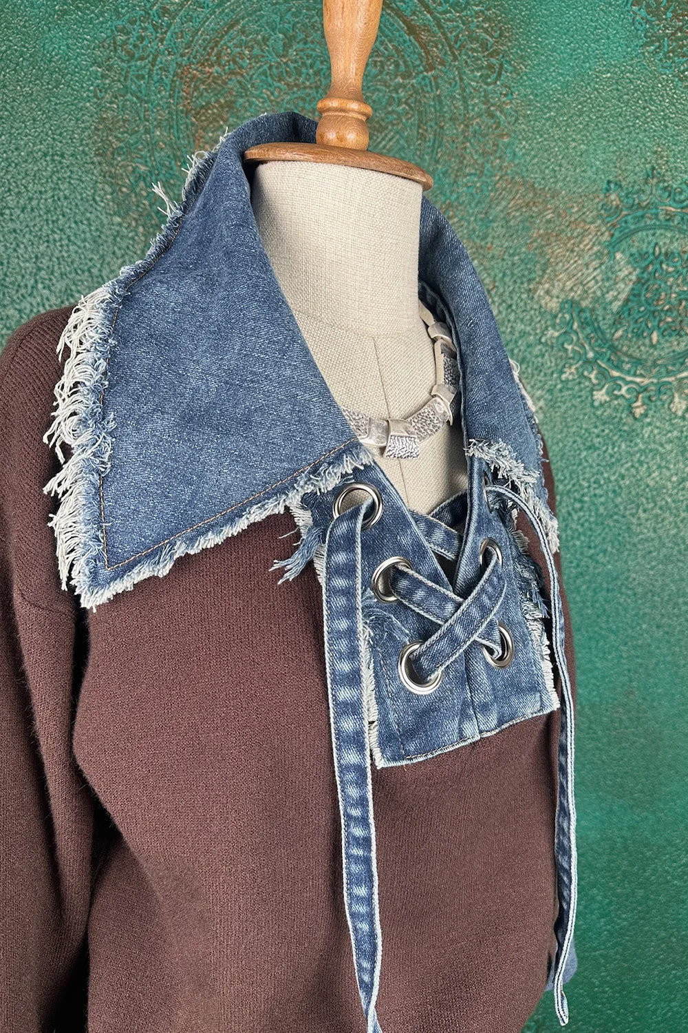 Denim Detaylı Triko